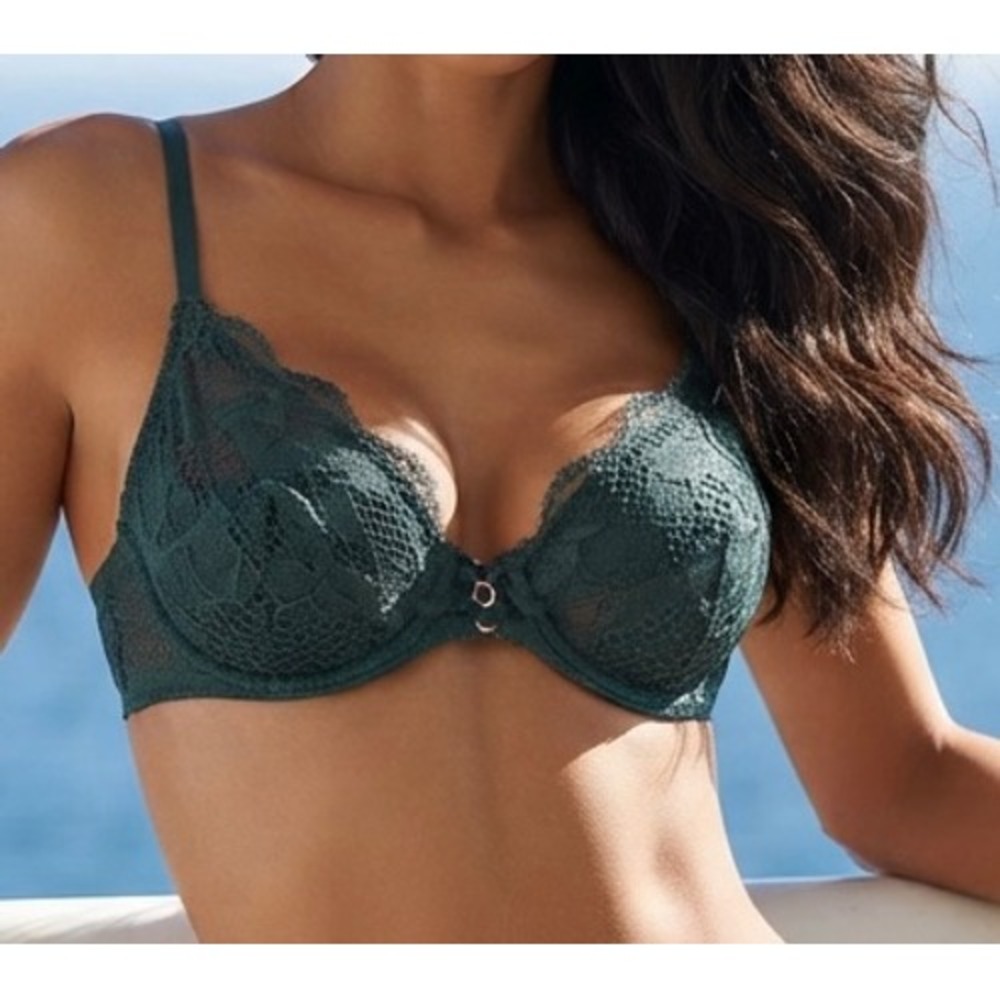 Auden 36A Balconette Underwire Bra Womens Dark Green Lace